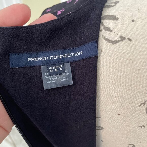 French Connection Verona Crepe Mini Dress Navy Blue Pink Floral Cut Outs Short 8 - Picture 10 of 16